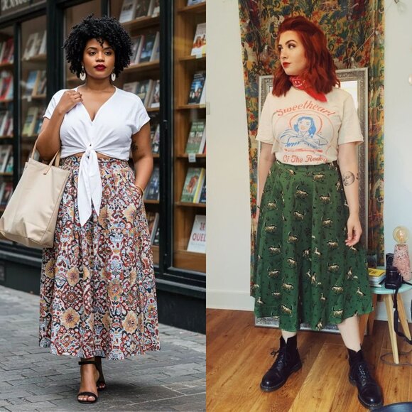 Anthropologie Echarpe scarf retro pleated pockets lavender midi skirt large - Picture 8 of 9